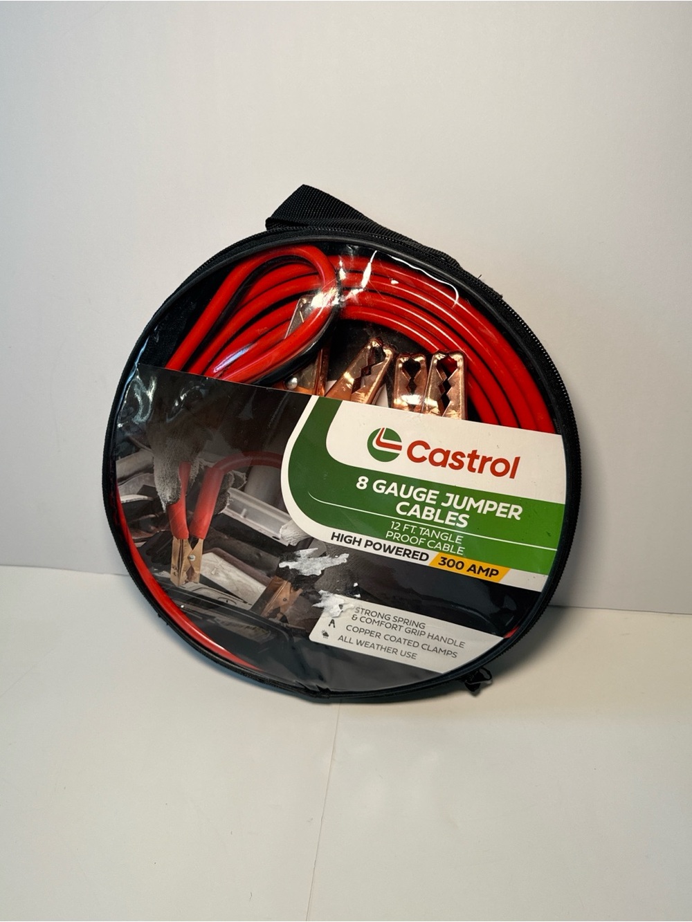 Castrol 8 Gauge Jumper Cables 12 Ft 300 Amp Heavy Duty Battery Booster Cables